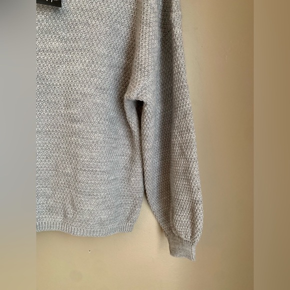 Nasty Gal Sweater Womens Medium Puff Sleeve Fuzzy WideNeck Pullover Boho Gray - Picture 4 of 9